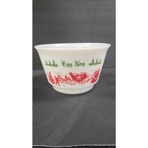 Vintage Hazel Atlas Milk Glass Egg Nog Punch Bowl Christmas Red Green Holiday